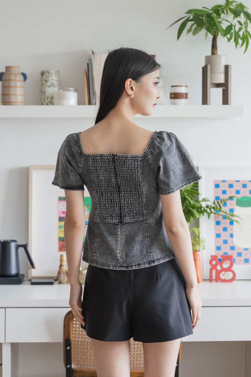 Prosper Denim Panelled Top In Stone
