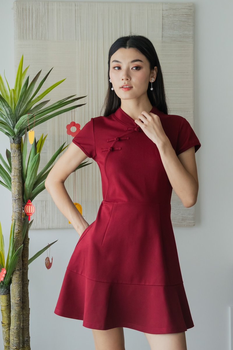 Marvel Cheongsam Dress In Wine