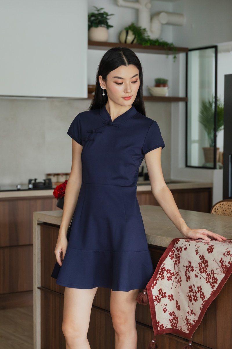 Marvel Cheongsam Dress In Navy