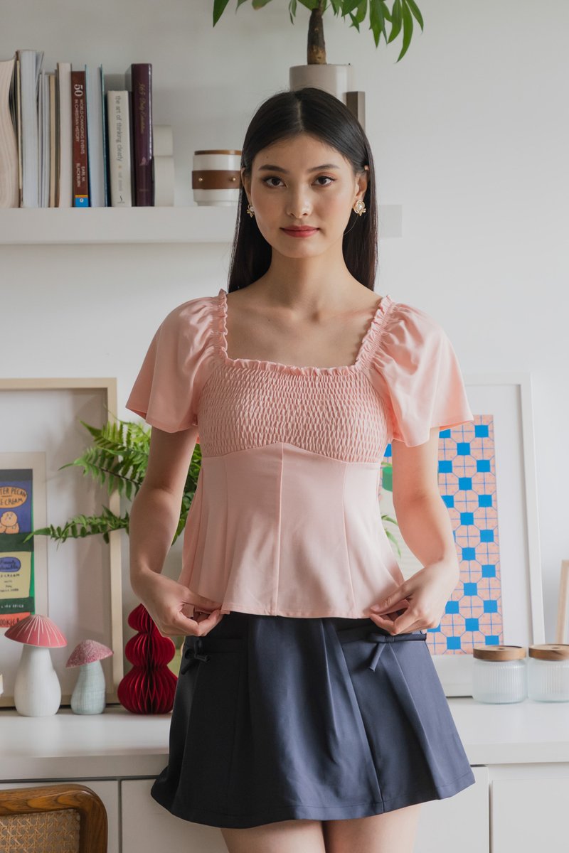 Hadley Cotton Smocked Top In Pink