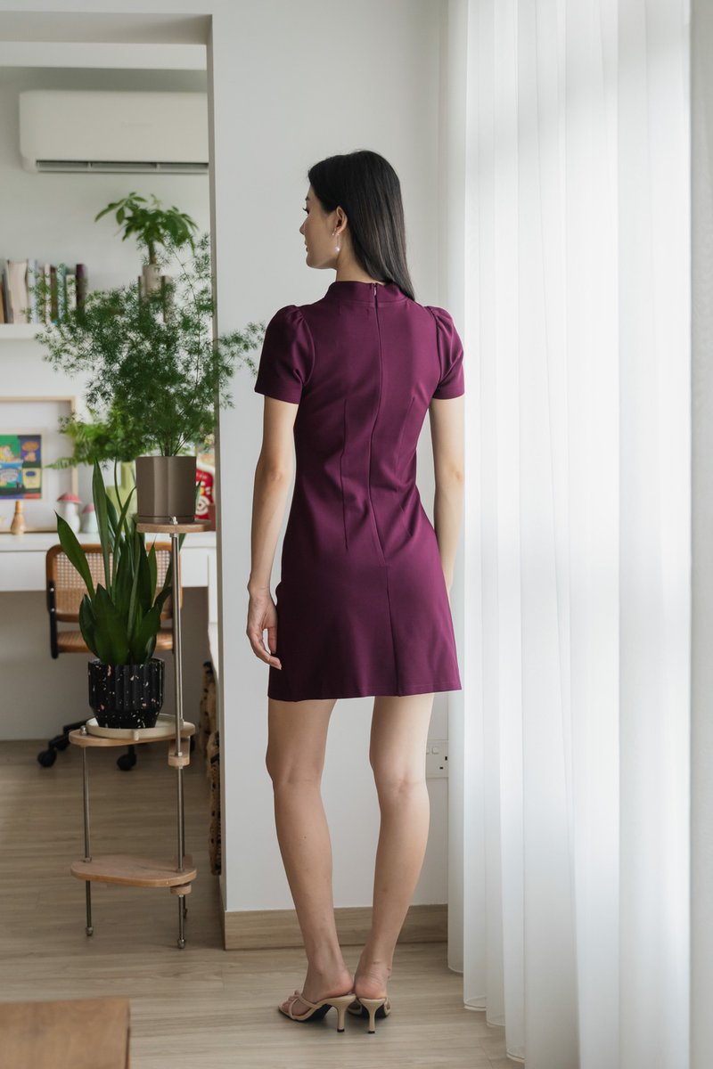 Festiva Side Ruched Cheongsam Dress In Plum