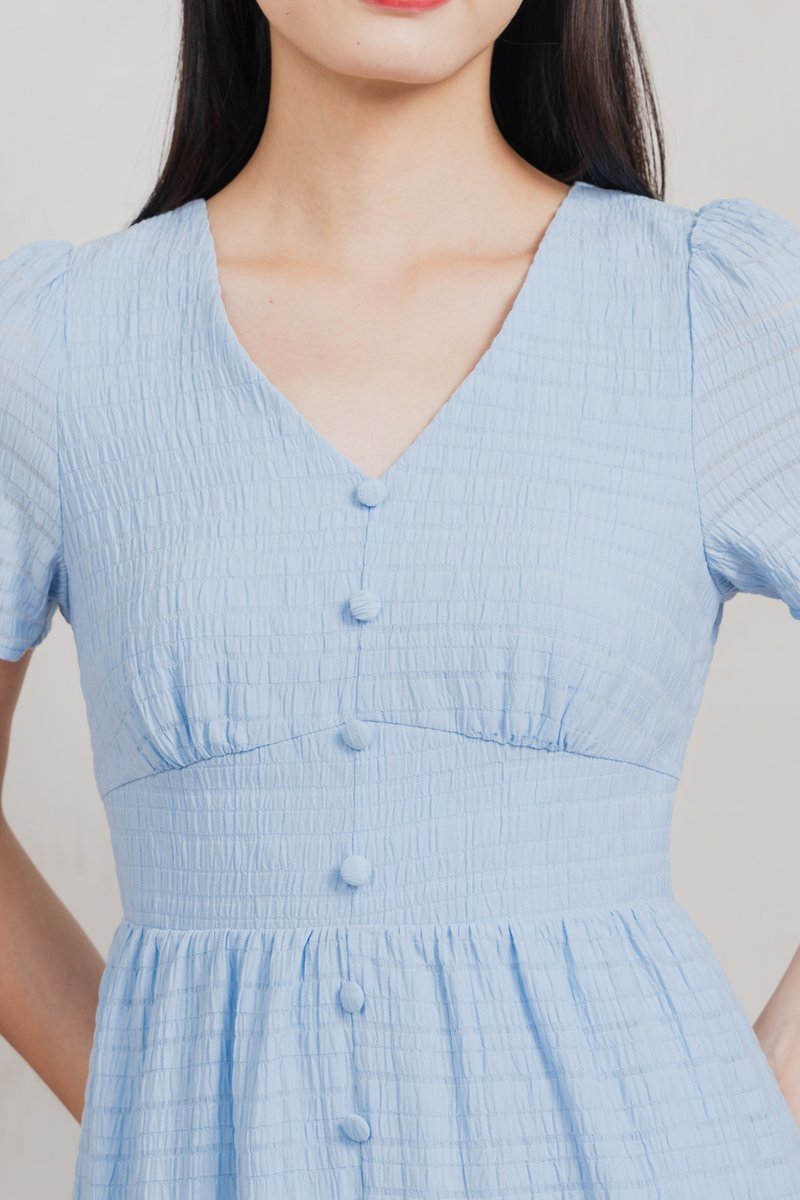 Wish Textured Buttons Midi Dress In Powder Blue