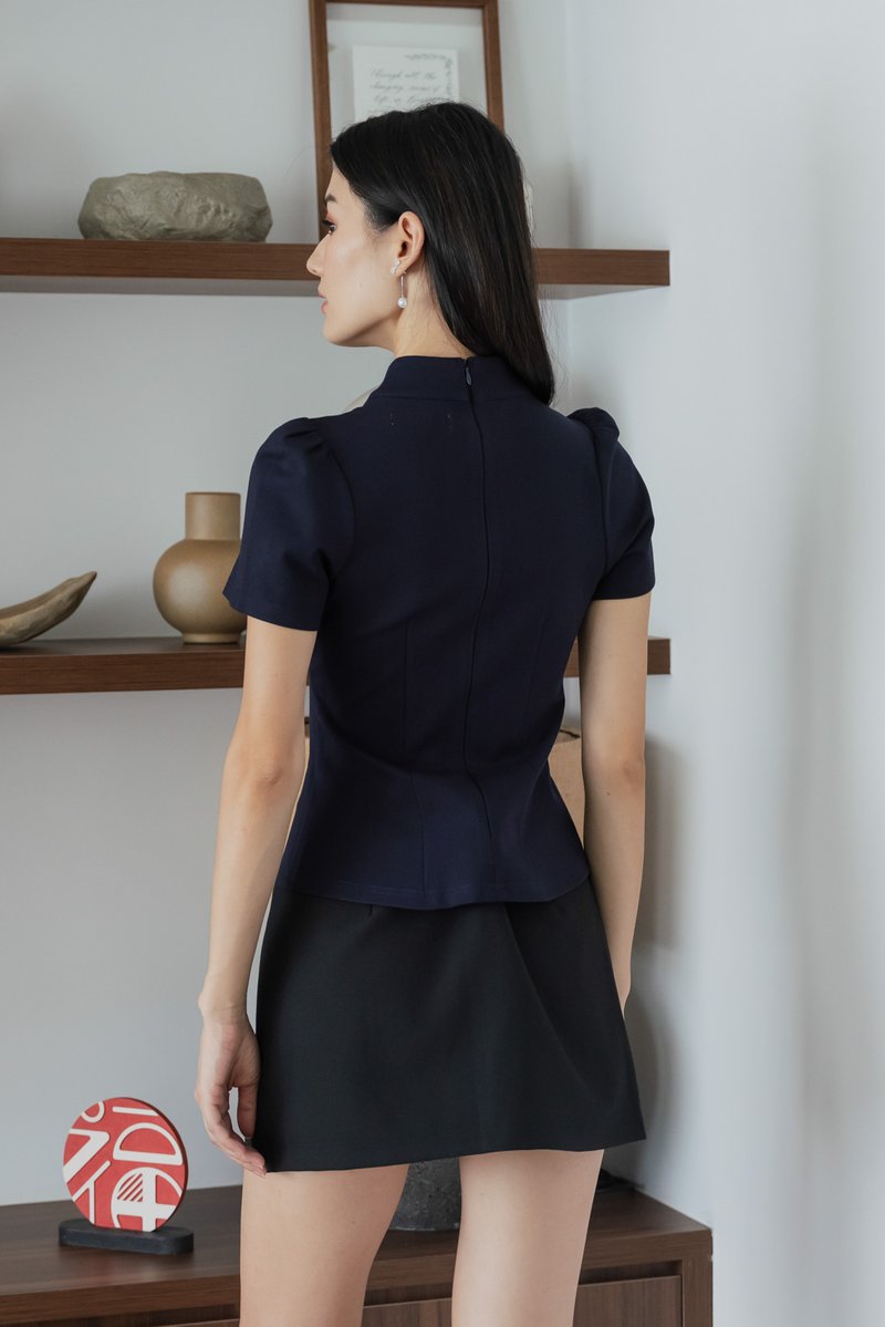 Majesty Cotton Qipao Top In Navy(XS)
