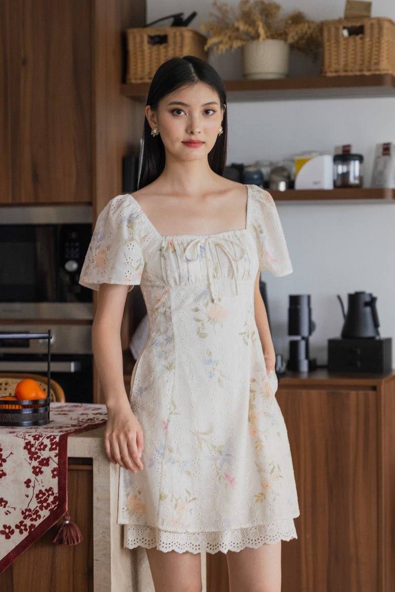 Cheer Fleur Eyelet Ruched Dress