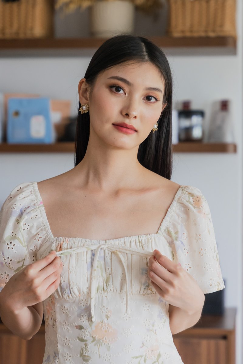 Cheer Fleur Eyelet Ruched Dress