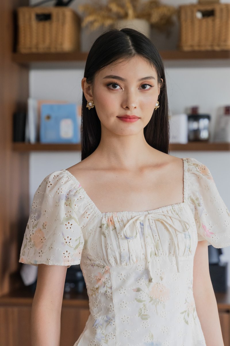 Cheer Fleur Eyelet Ruched Dress