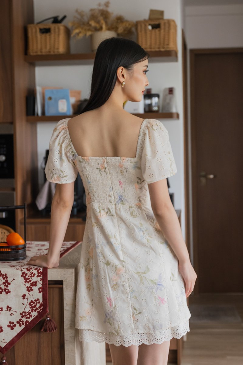 Cheer Fleur Eyelet Ruched Dress