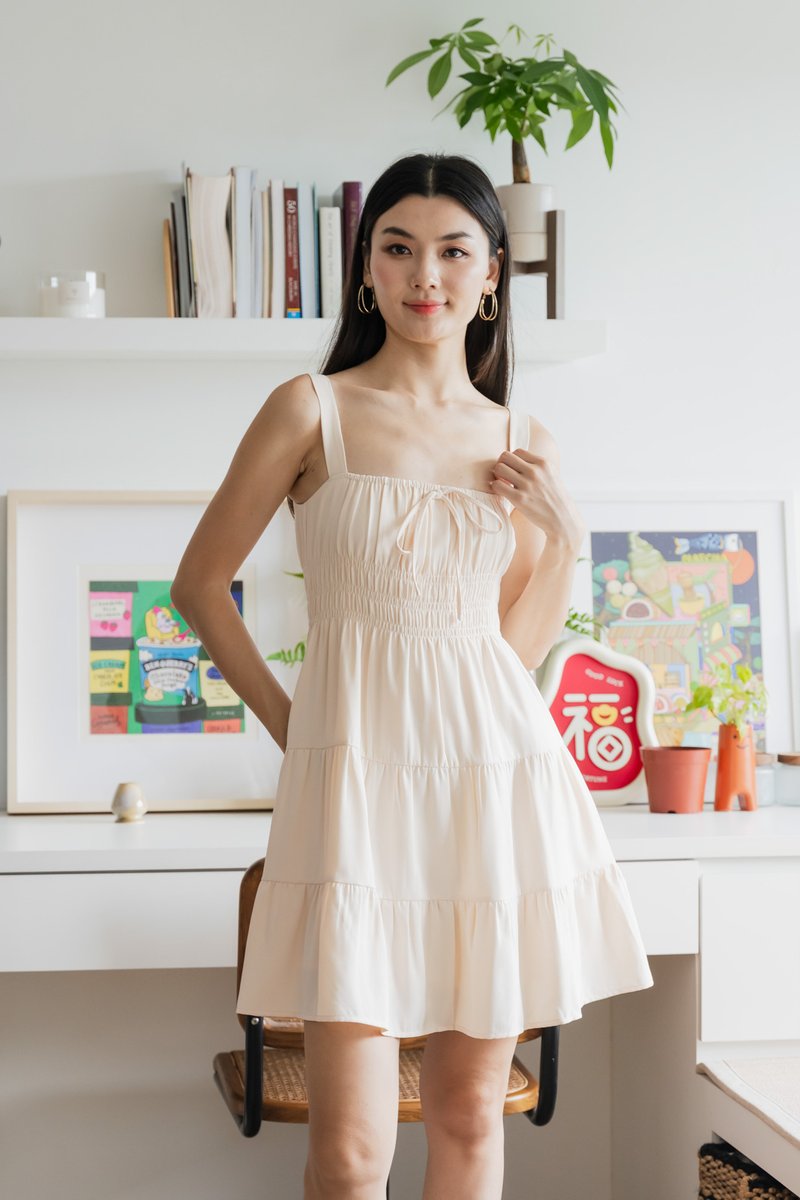 Sunrise Smocked Waist Tiered Dress In Cream