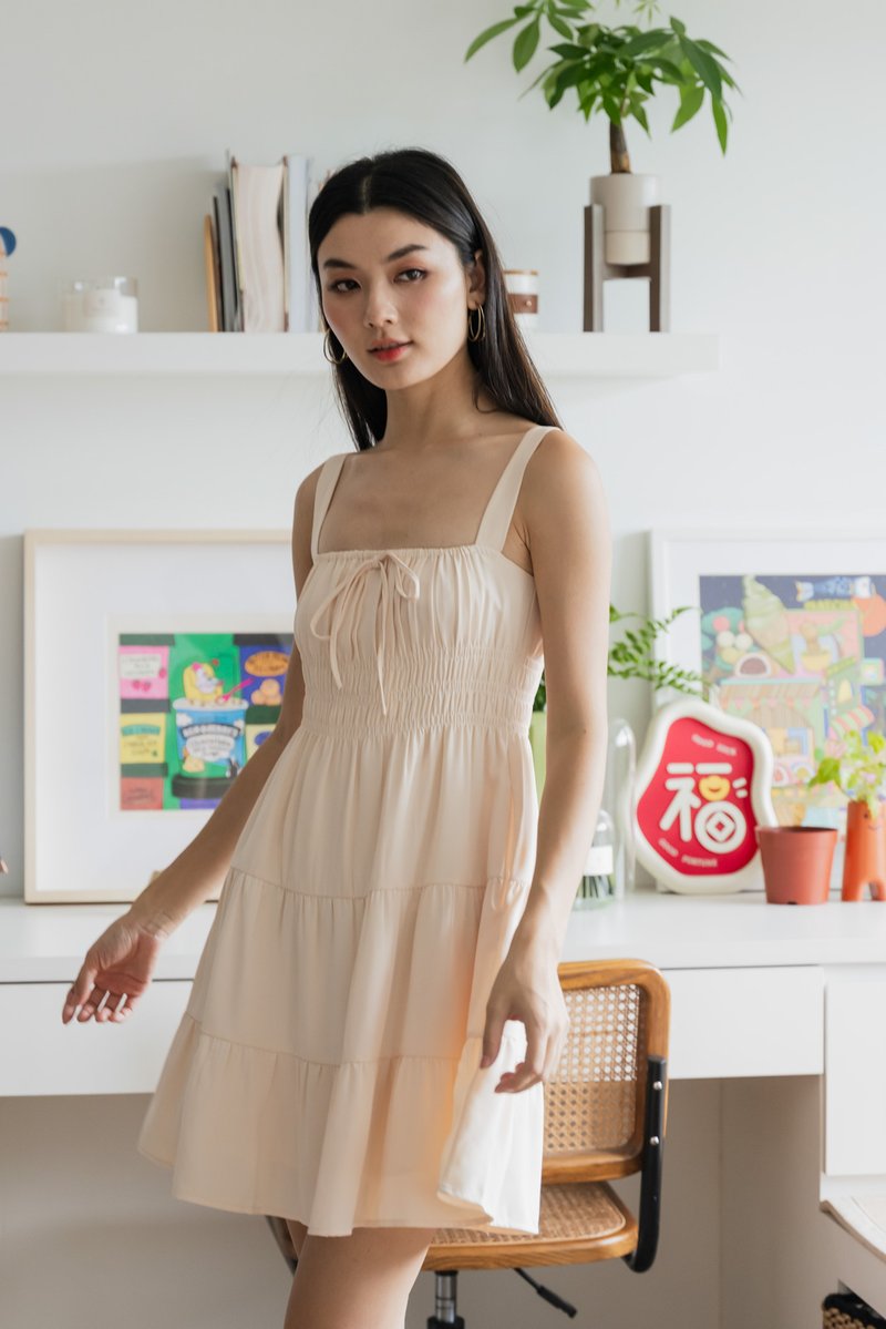 Sunrise Smocked Waist Tiered Dress In Cream