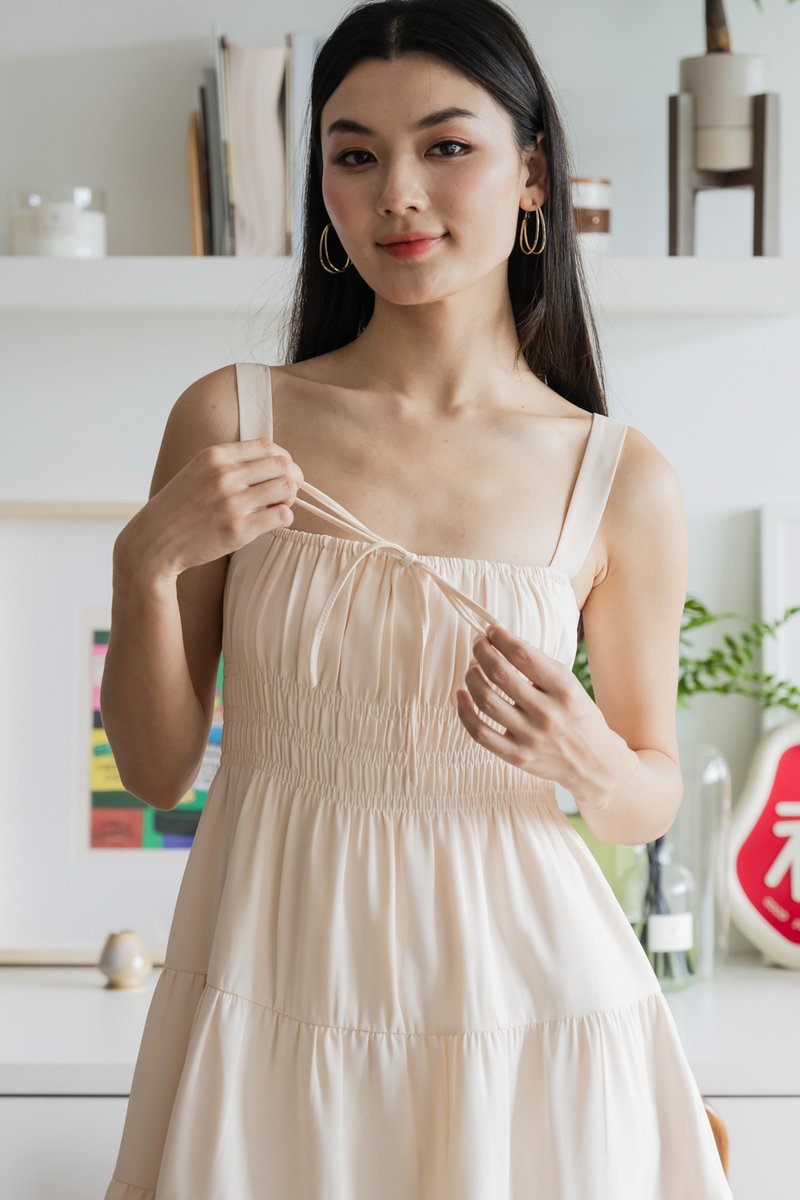 Sunrise Smocked Waist Tiered Dress In Cream