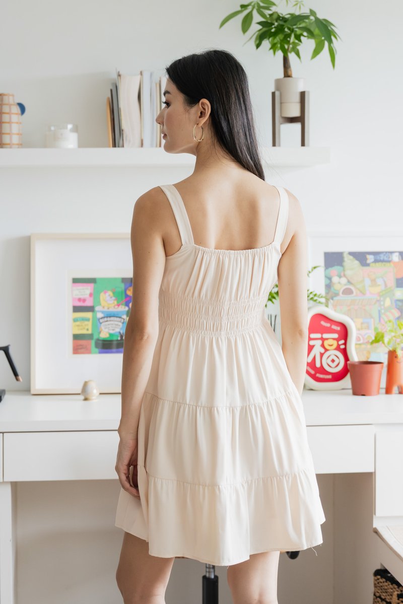 Sunrise Smocked Waist Tiered Dress In Cream