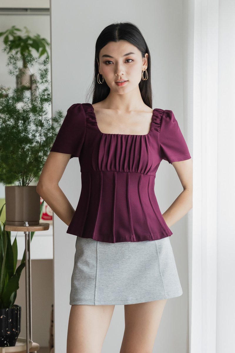 Pristin Cotton Ruched Top In Plum (XS)