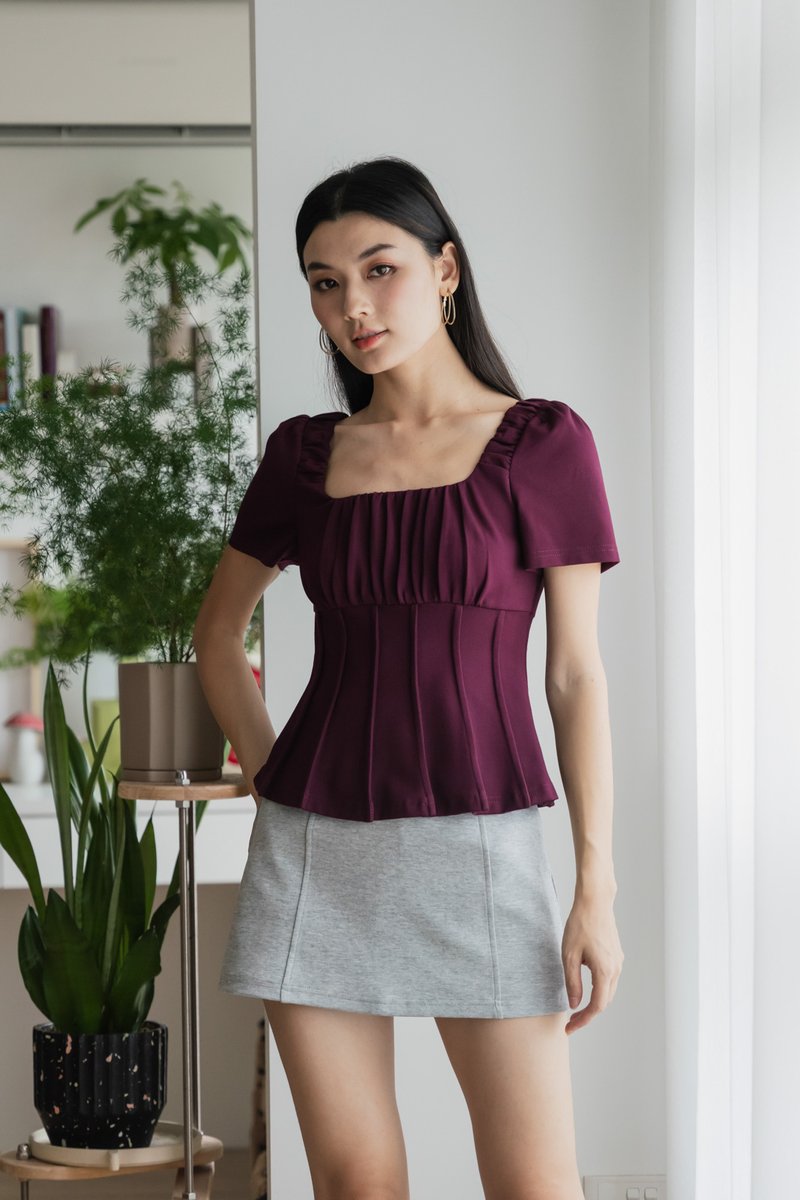 Pristin Cotton Ruched Top In Plum (XS)