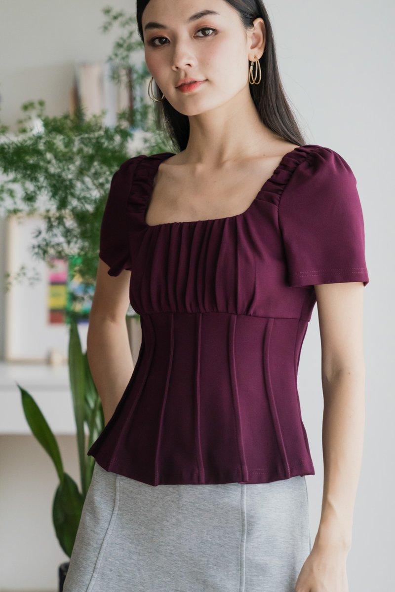 Pristin Cotton Ruched Top In Plum (XS)