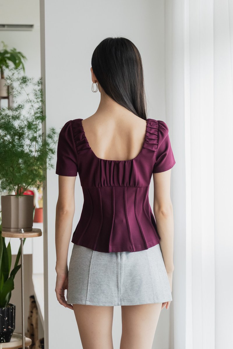 Pristin Cotton Ruched Top In Plum (XS)