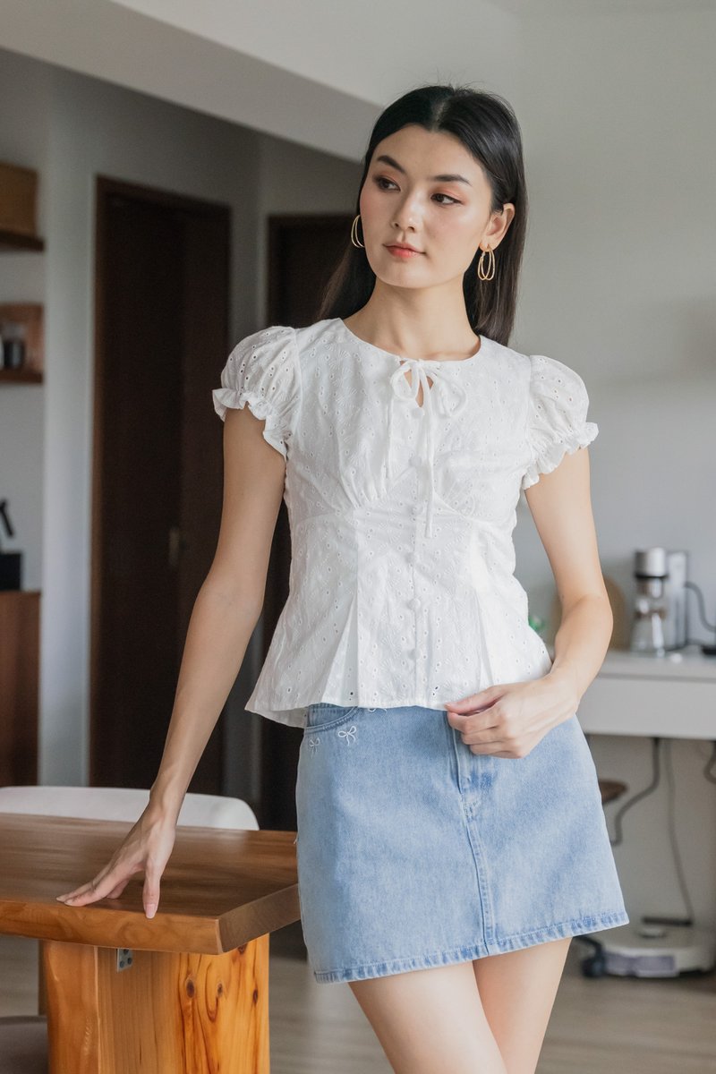 Dandelion Eyelet Ribbon Top In White