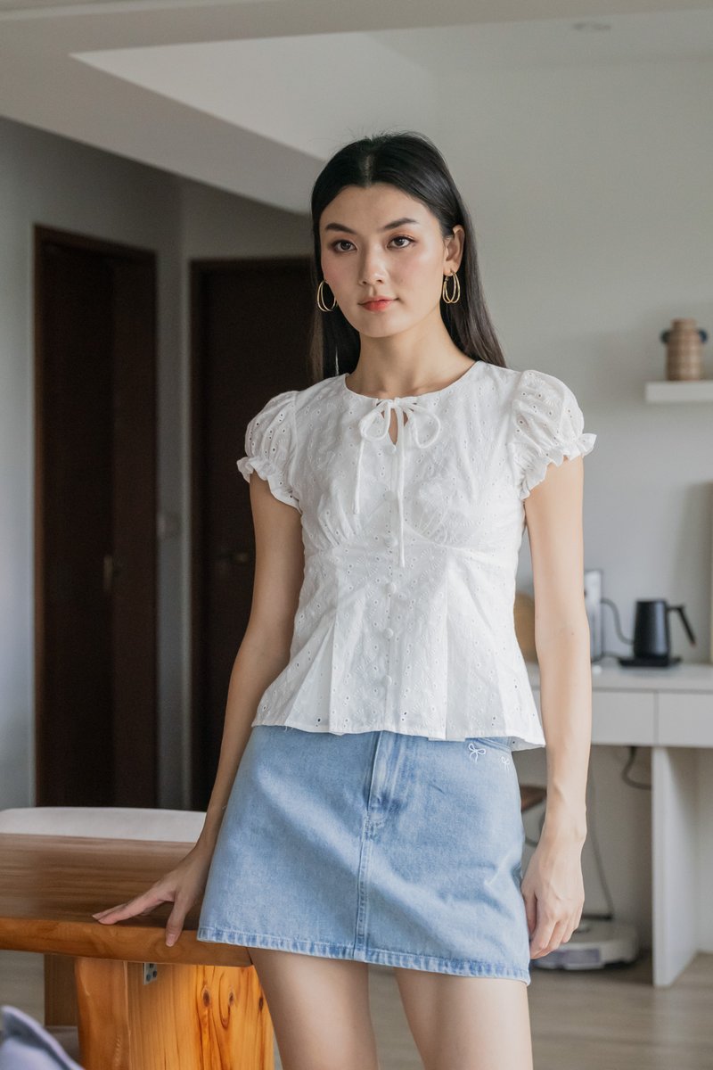 Dandelion Eyelet Ribbon Top In White