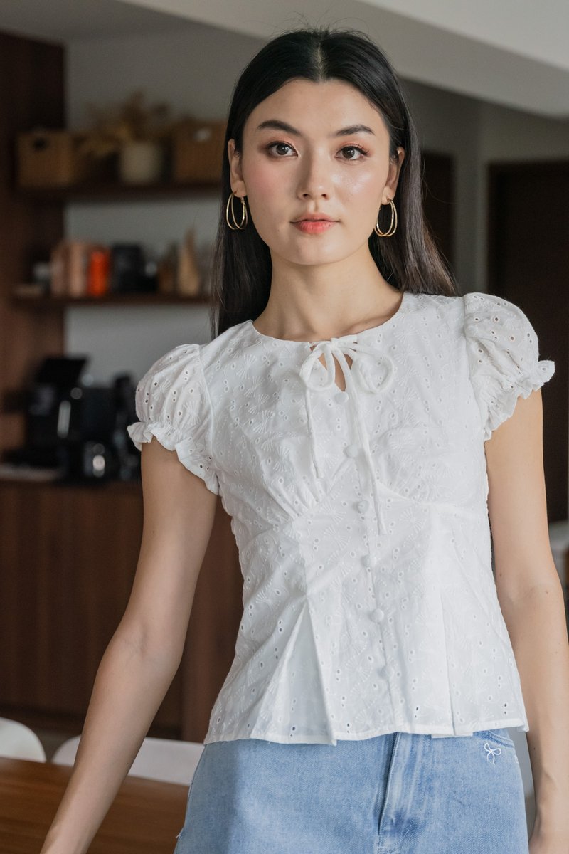 Dandelion Eyelet Ribbon Top In White