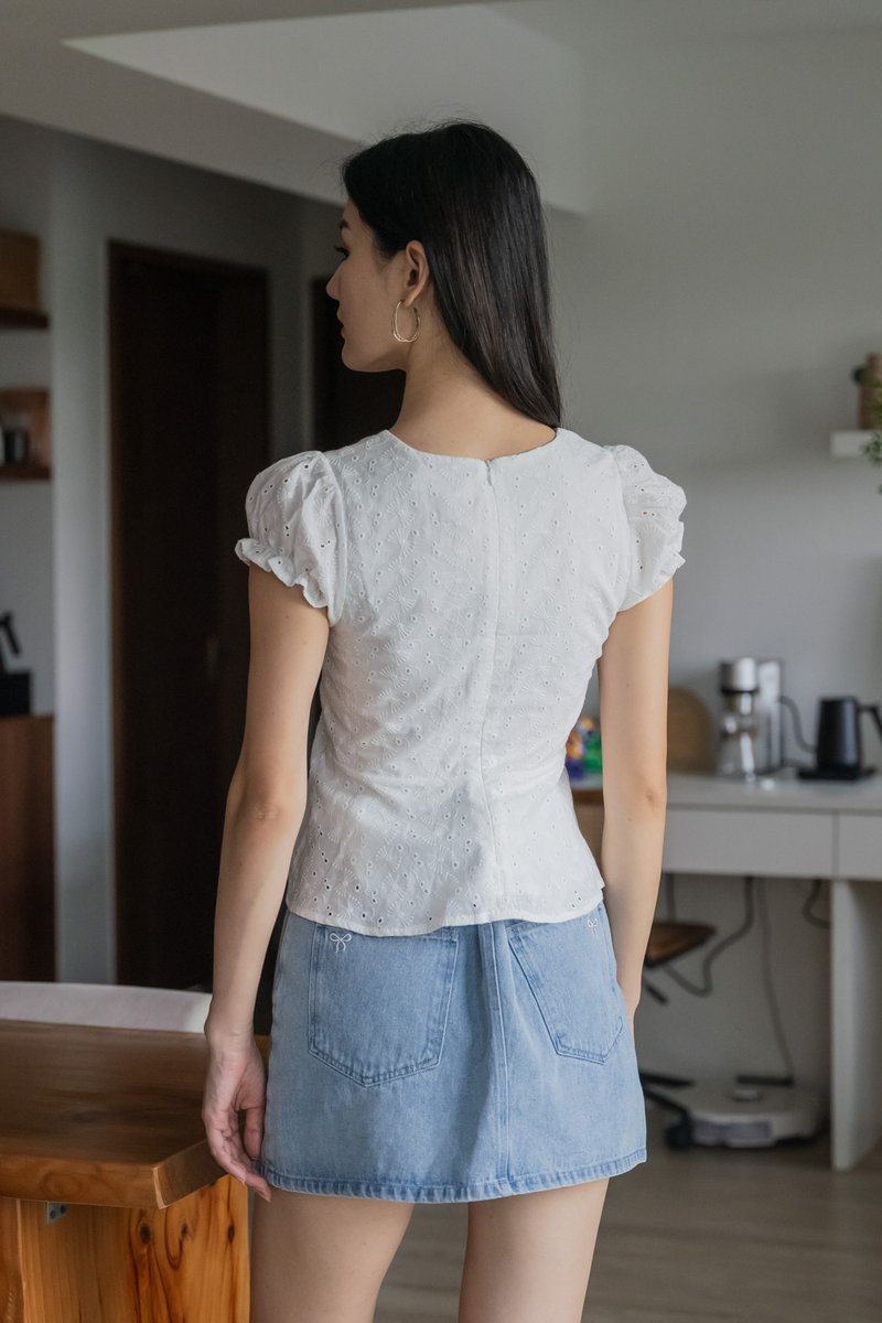 Dandelion Eyelet Ribbon Top In White
