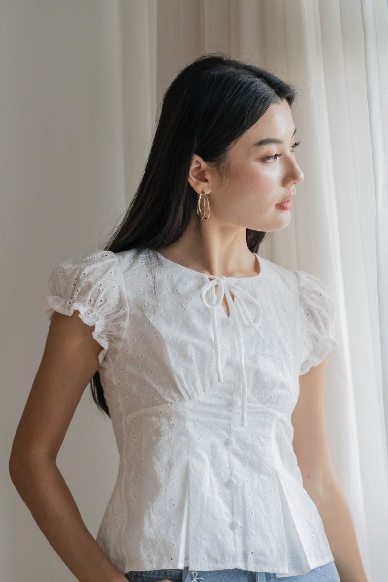 Dandelion Eyelet Ribbon Top In White
