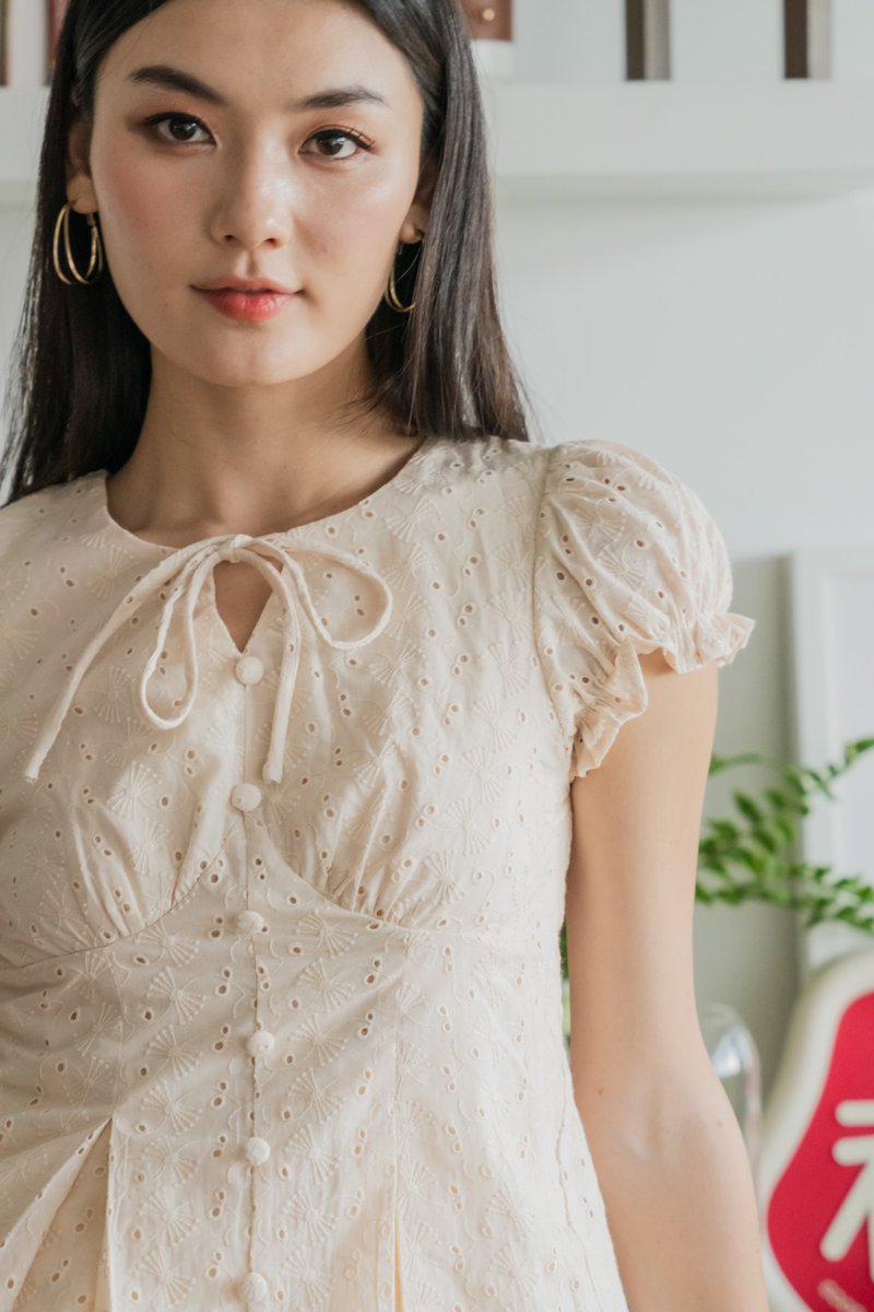 Dandelion Eyelet Ribbon Top In Cream