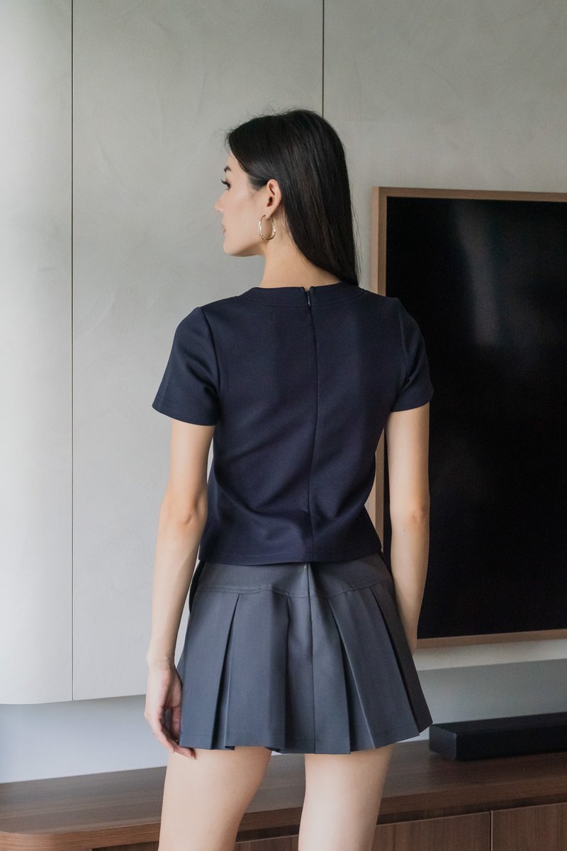 Jade Cotton Qipao Top In Navy