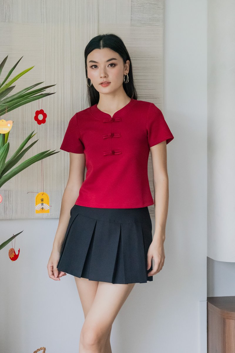 Jade Cotton Qipao Top In Red