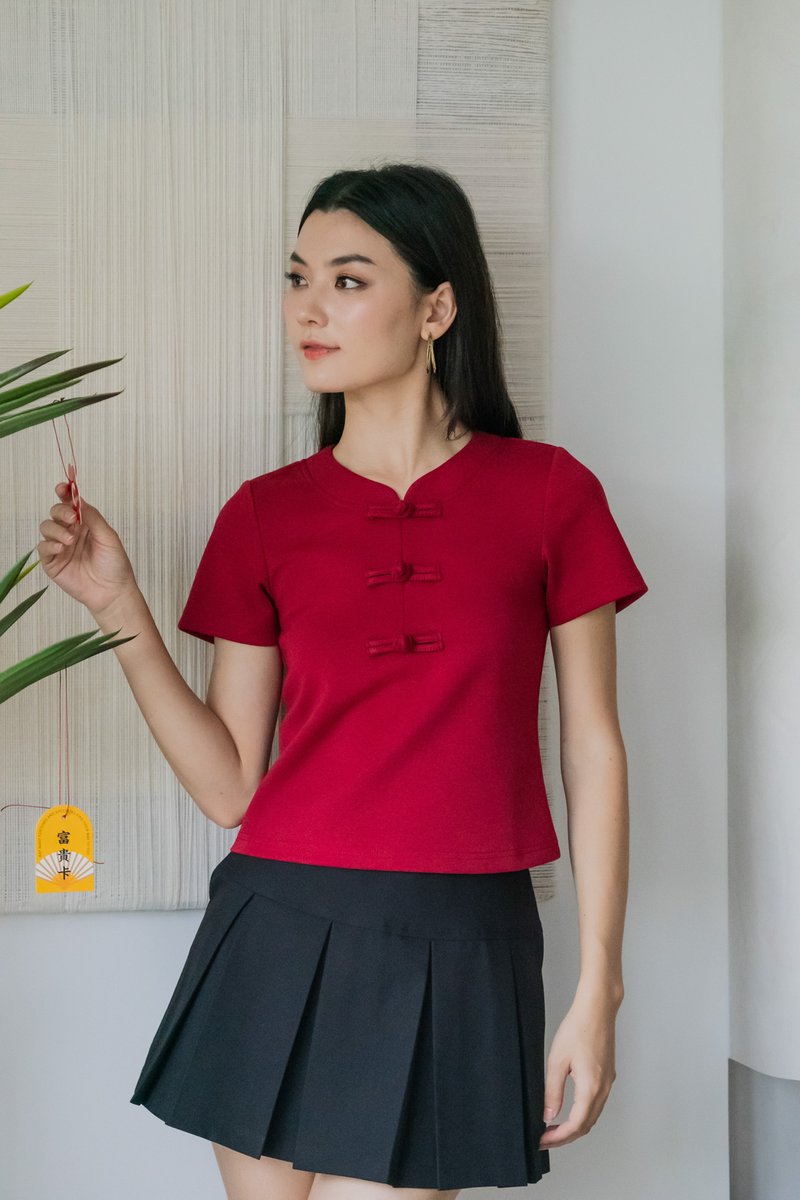Jade Cotton Qipao Top In Red