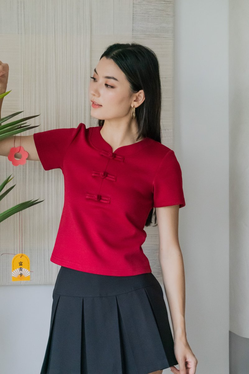 Jade Cotton Qipao Top In Red