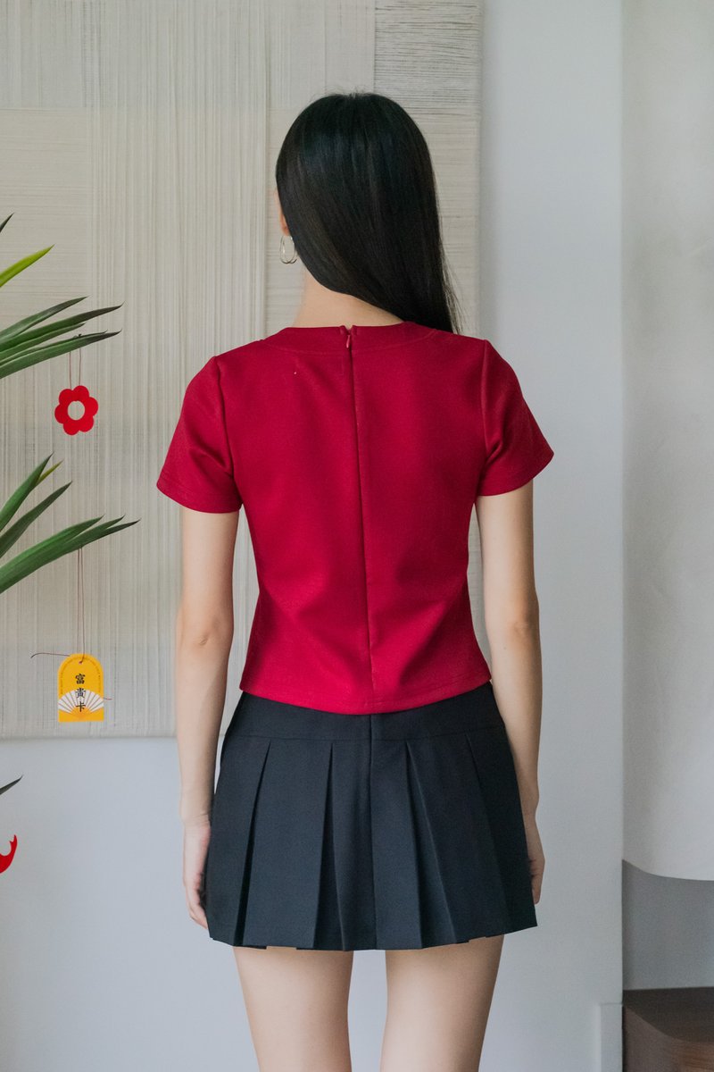Jade Cotton Qipao Top In Red