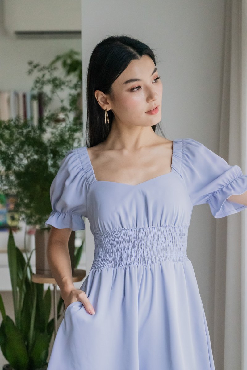 Sonya Smocked Waist Romper In Powder Blue
