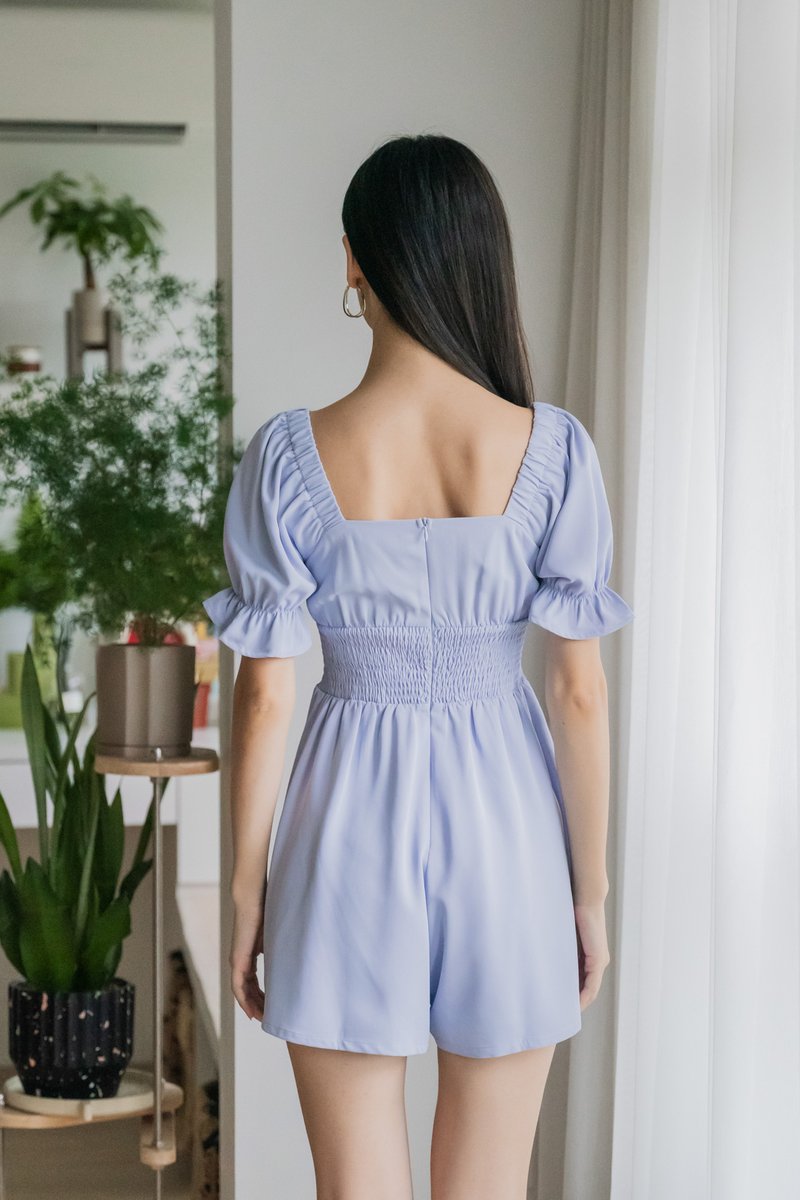 Sonya Smocked Waist Romper In Powder Blue