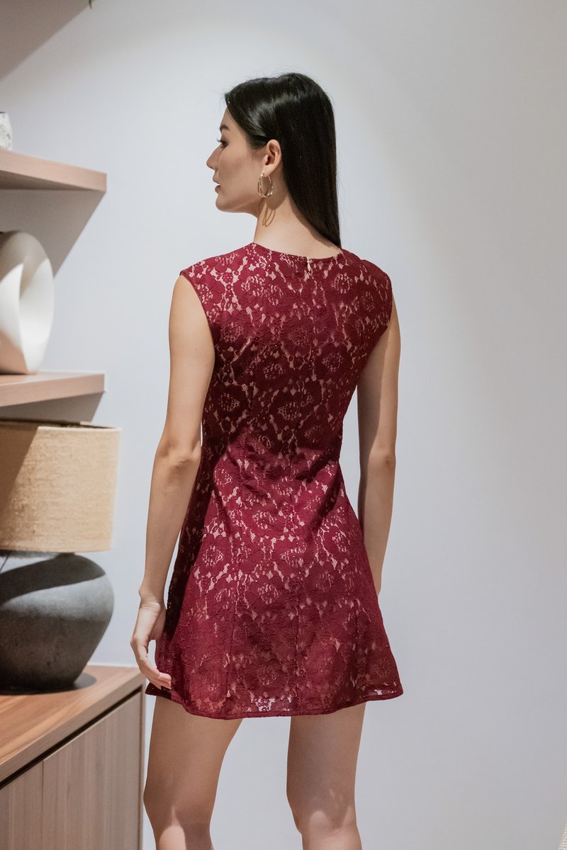 Jubilee Lace Panelled Dress In Wine
