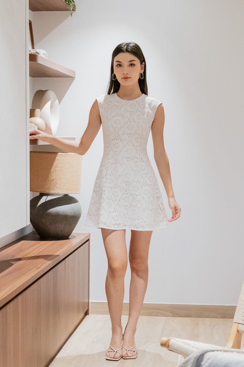 Jubilee Lace Panelled Dress In White
