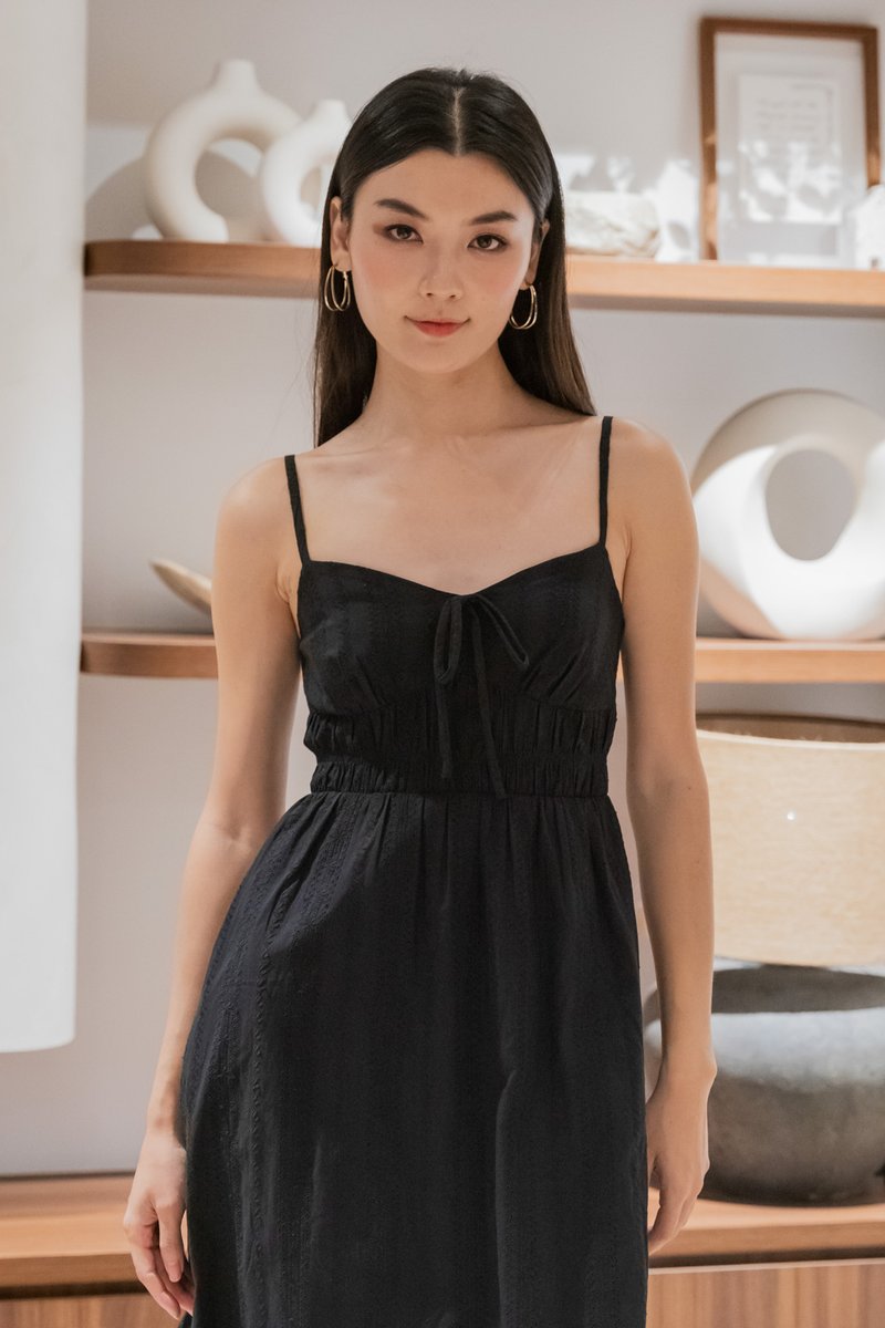 Cotta Eyelet Ribbon Camisole Midi Dress In Black