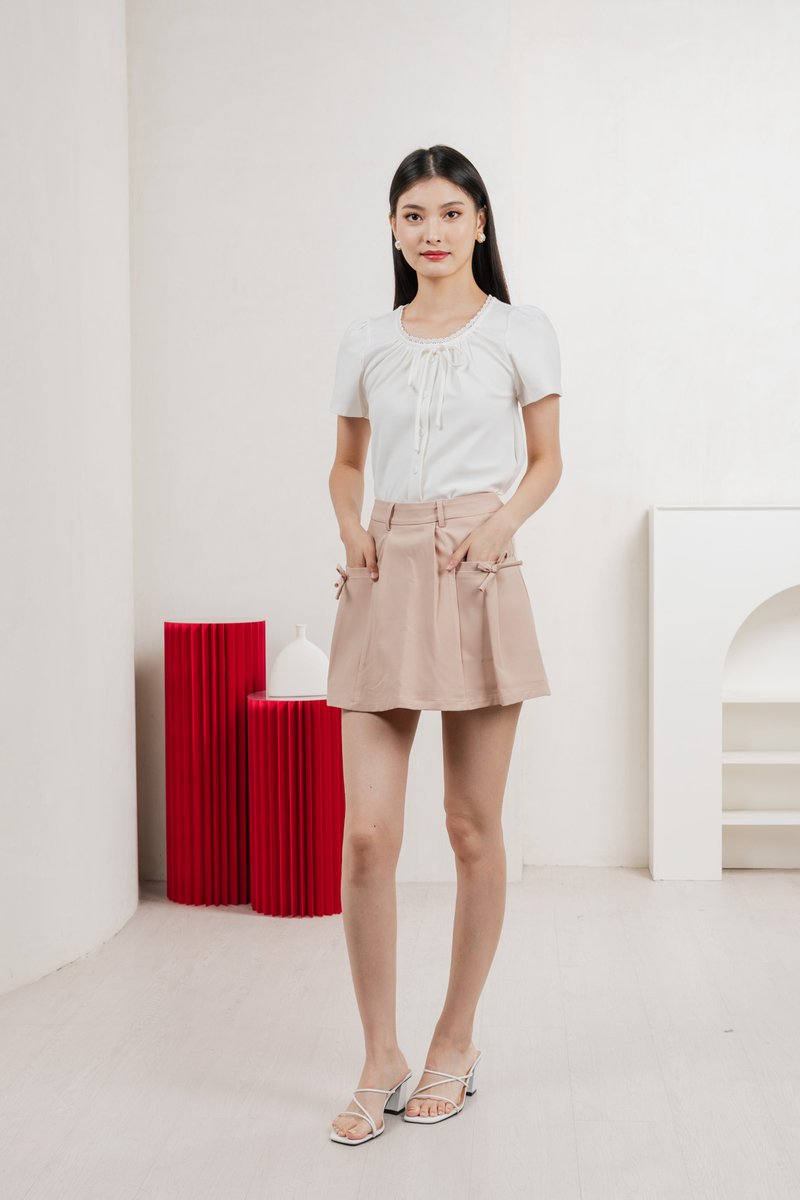 Fancy Crochet Ribbon Top In White