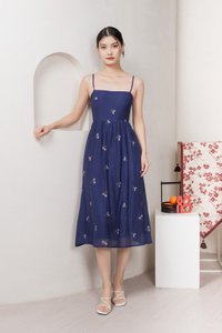 Cyra Floral Textured Camisole Midi Dress