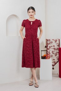 Kindred Eyelet Midi Dress In Red