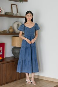 Elvera Reversible Two-Way Denim Maxi Dress(XL)