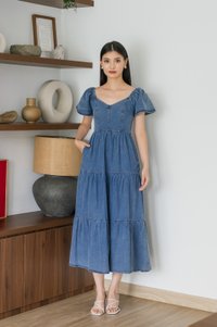 Elvera Reversible Two-Way Denim Maxi Dress(XL)