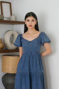 Elvera Reversible Two-Way Denim Maxi Dress(XL)