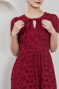 Kindred Eyelet Midi Dress In Red