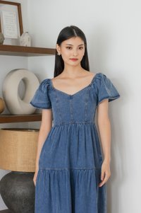 Elvera Reversible Two-Way Denim Maxi Dress(XL)