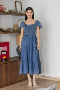 Elvera Reversible Two-Way Denim Maxi Dress(XL)