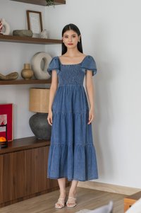 Elvera Reversible Two-Way Denim Maxi Dress(XL)