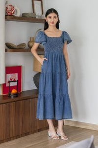 Elvera Reversible Two-Way Denim Maxi Dress(XL)