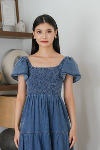 Elvera Reversible Two-Way Denim Maxi Dress(XL)