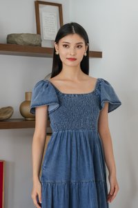 Elvera Reversible Two-Way Denim Maxi Dress(XL)