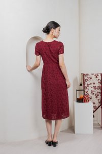 Kindred Eyelet Midi Dress In Red