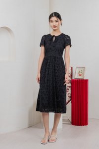 Kindred Eyelet Midi Dress In Black